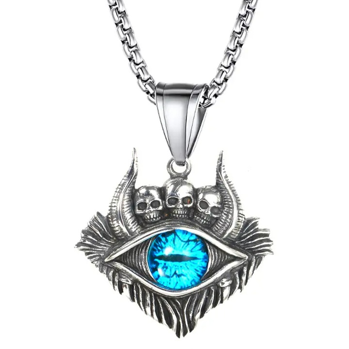 Démonvilág lánc, gonosz szem medállal, csontváz fejrészletekkel, unisex, kék, EFAYN