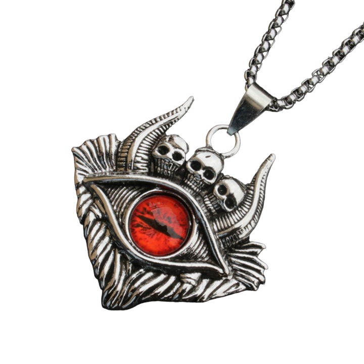 Démonvilág lánc gonosz szem medállal, csontváz fejrészletekkel, unisex, piros, EFAYN