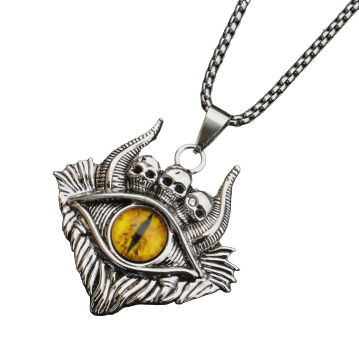 Démonvilág lánc, gonosz szem medállal, csontváz fejrészletekkel, unisex, sárga, EFAYN