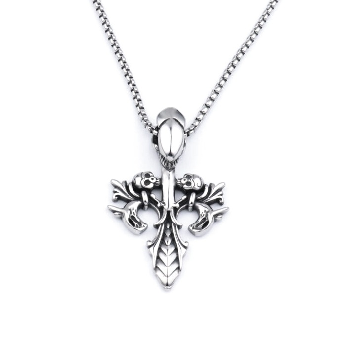 Gótikus modelllánc, halott koponya kereszt medállal, unisex, ezüst, EFAYN