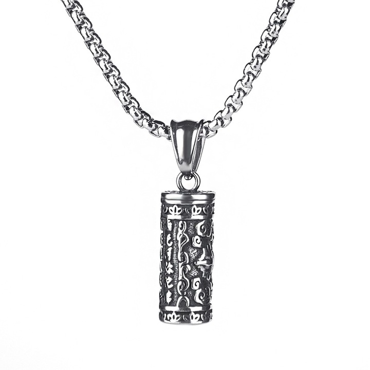 Lant traditional asiatic, cu pandantiv asian mantra, unisex, argintiu, EFAYN