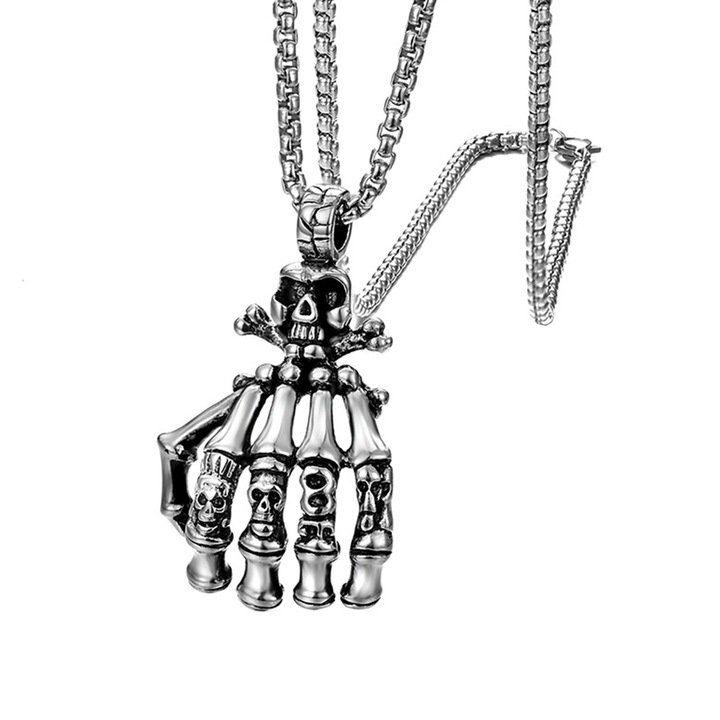 Barátságos kézi lánc, kézi medállal, voodoo koponya témával, unisex, ezüst, EFAYN