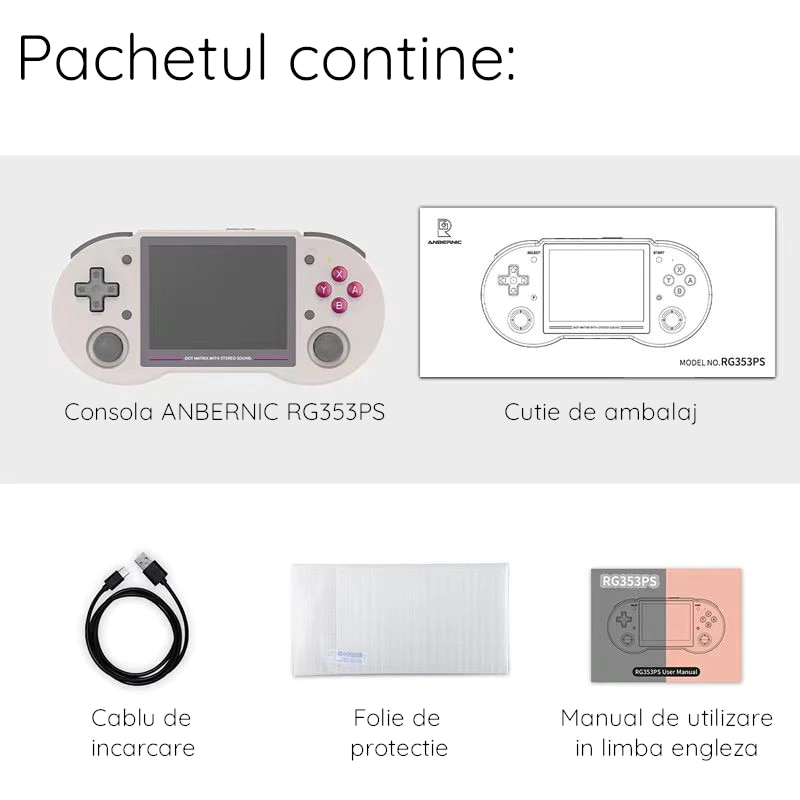 Consola de joc ANBERNIC RG353PS, culoare gri, portabila, suport pentru 23+ emulatoare retro