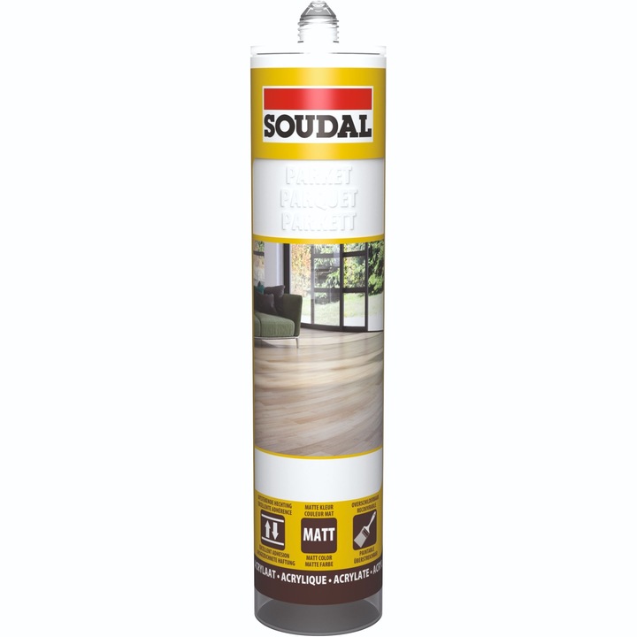 Mastic acrilic Soudal, pentru rosturi parchet, alb perlat, 280 ml