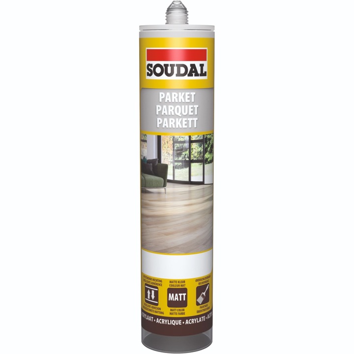 Mastic acrilic Soudal, pentru rosturi parchet, gri deschis, 280 ml