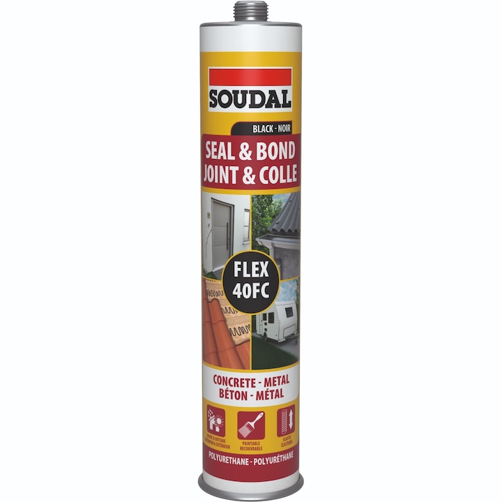 Mastic poliuretanic Soudal PU Flex 40FC, pentru beton si metal, negru, 300 ml