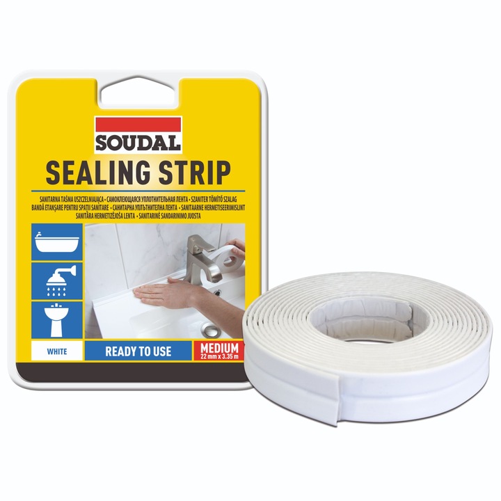 Banda etansare Soudal, pentru chiuveta si cada, alb, 22 mm x 3.35 ml