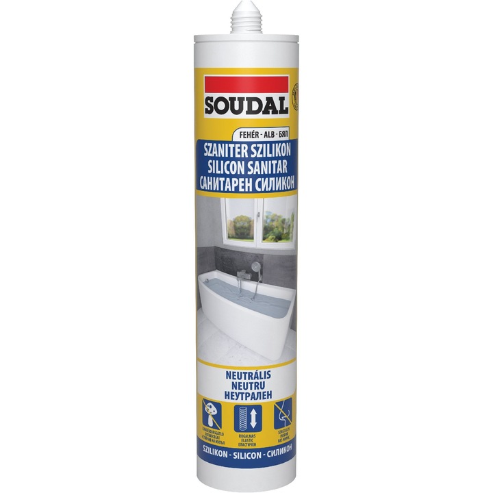Silicon neutral Soudal, pentru baie si bucatarie, alb, 280 ml