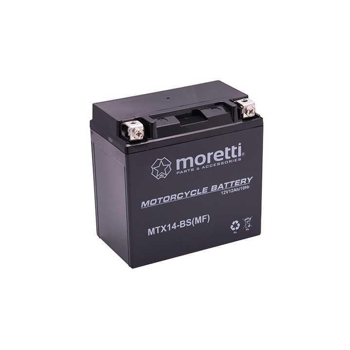 Baterie motocicleta Moretti, AGM, 12V, 12Ah, 200A, Negru, 150x87x145mm, Set 6 buc.