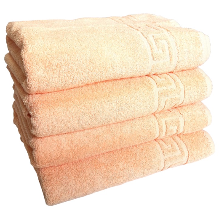 Хотелски комплект пухкави хавлии, 70 см x 140 см, 4 части, гръцки модел, 100% памук, плътност 550 г/м2, сьомга