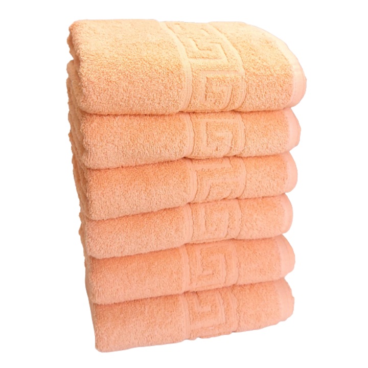 Хотелски комплект пухкави кърпи, 50 см x 90 см, 6 части, гръцки модел, 100% памук, плътност 550 г/м², сьомга