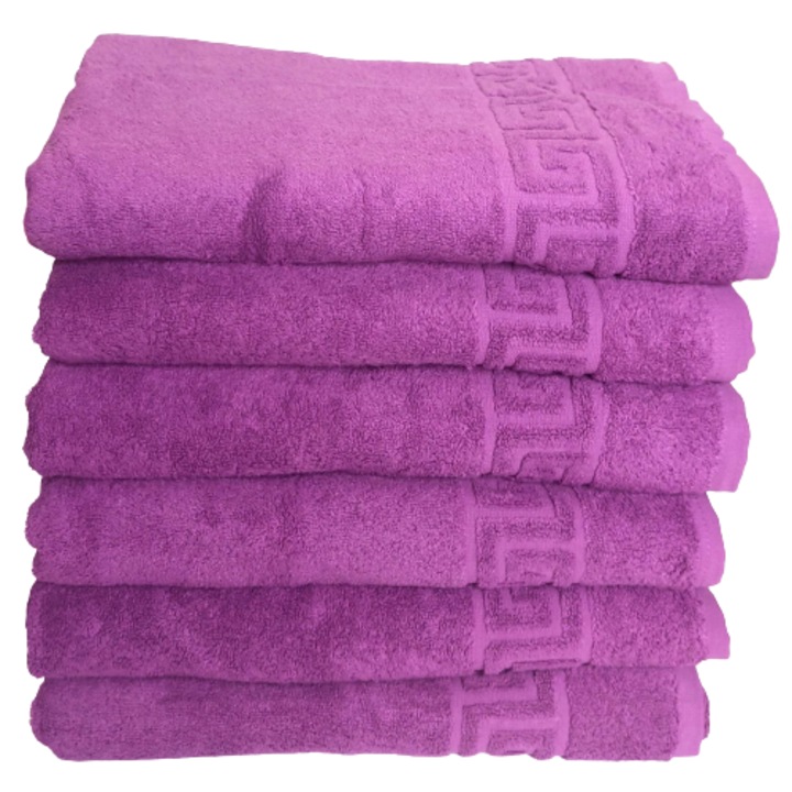 Комплект хотелски пухкави кърпи, 70см х 140см, 6 части, гръцки модел, 100% памук, плътност 550гр/м2, лилави