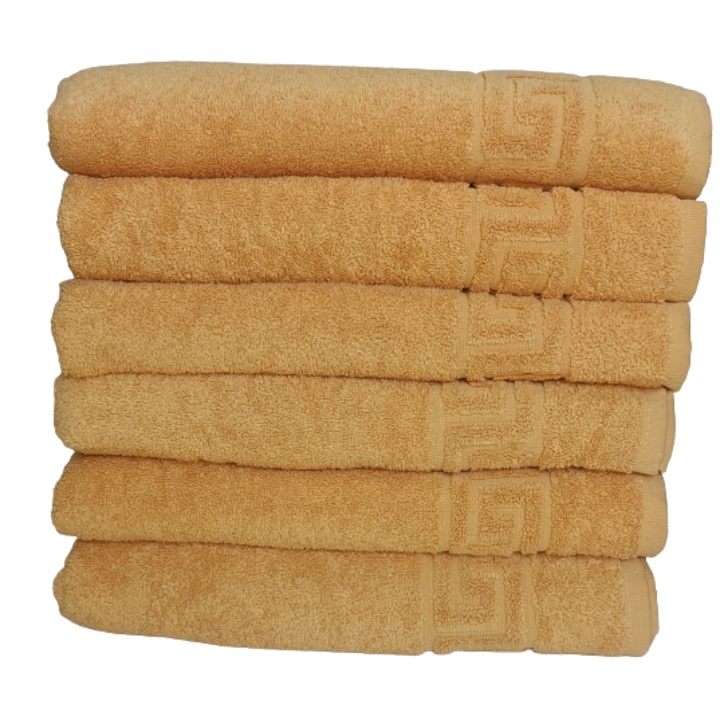 Хотелски комплект пухкави кърпи, 70см x 140см, 6 части, гръцки модел, 100% памук, плътност 550g/m2, горчица