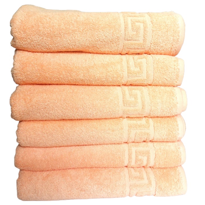 Комплект хотелски кърпи, Пухкави, 70 см x 140 см, 6 части, Гръцки модел, 100% памук, Плътност 550 г/м², Сьомга