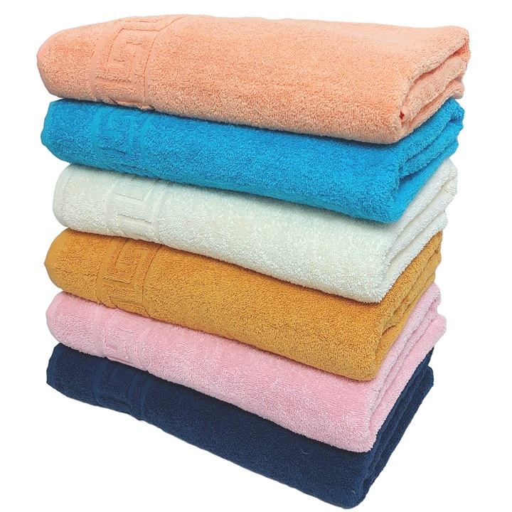 Комплект хотелски пухкави кърпи, 70см х 140см, 6 части, гръцки модел, 100% памук, плътност 550гр/м2, смесени цветове