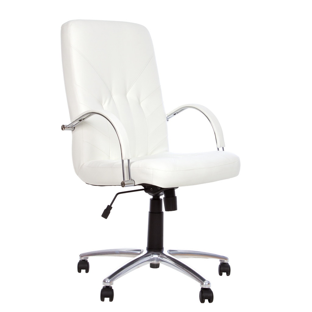 Scaun directorial MANAGER STEEL CHROME, Alb piele ecologica