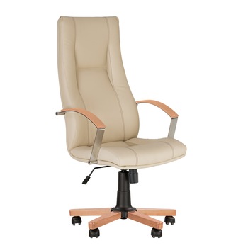 Scaun directorial KING WOOD, Bej piele ecologica Scaun directorial KING WOOD, Bej piele ecologica