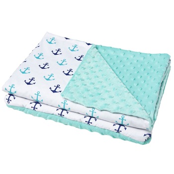 Paturica 2 fete, Minky cu ancore, 80 x 100 cm Paturica 2 fete, Minky cu ancore, 80 x 100 cm