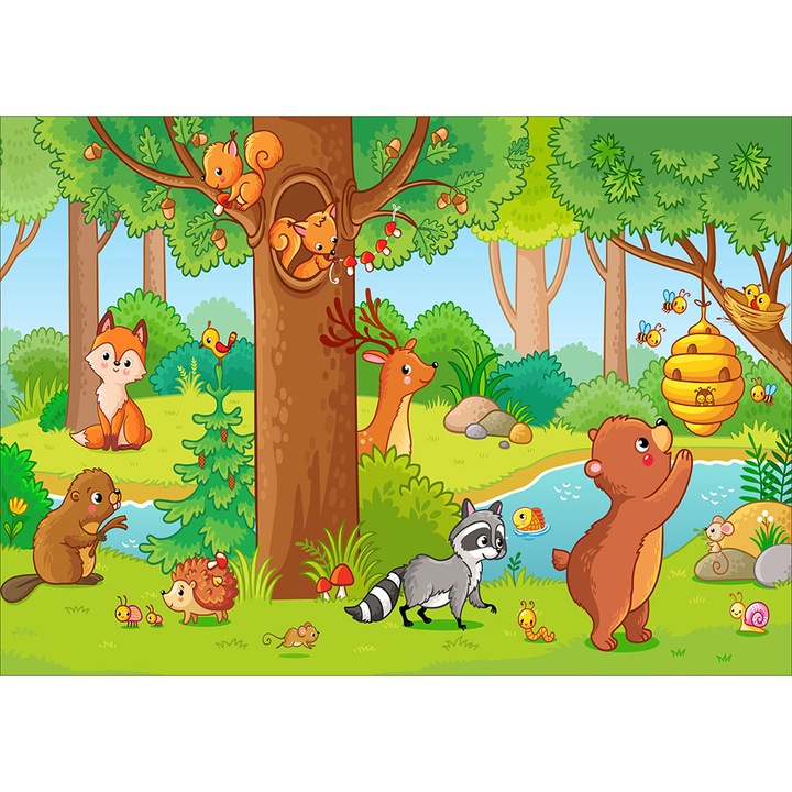 Fototapet Copii, Animale din Padure, autoadeziv, multicolor, 120x200 cm