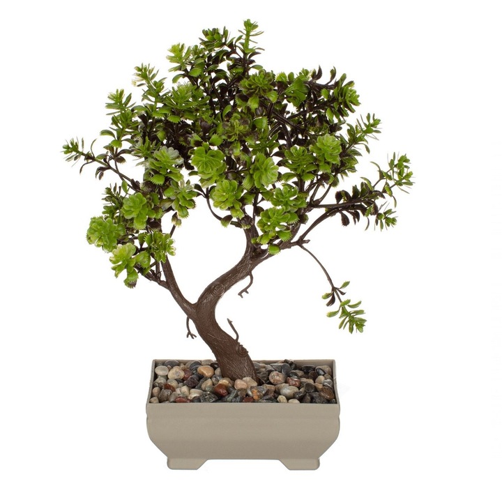 Ghiveci decorativ cu bonsai si pietricele, 26 cm