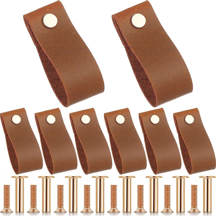 Set 8 Manere mobila, Piele naturala, Maro