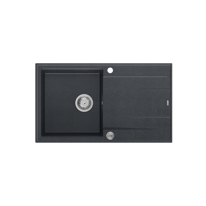 Chiuveta EVAN 111 GraniteQ cu sifon Push 2 Open 1 vas fara (860x500x210) diamant negru / elemente din otel