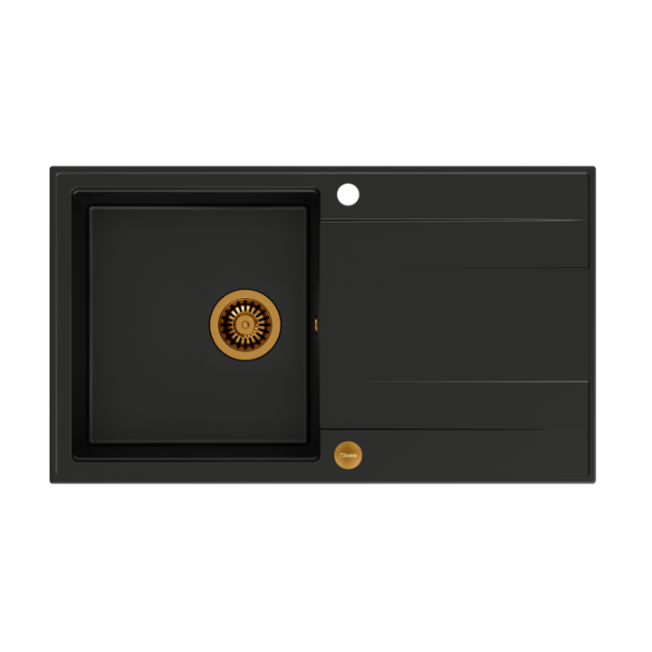 Chiuveta EVAN 111 GraniteQ cu sifon Push 2 Open 1 vas fara (860x500x210) elemente din carbon pur / cupru