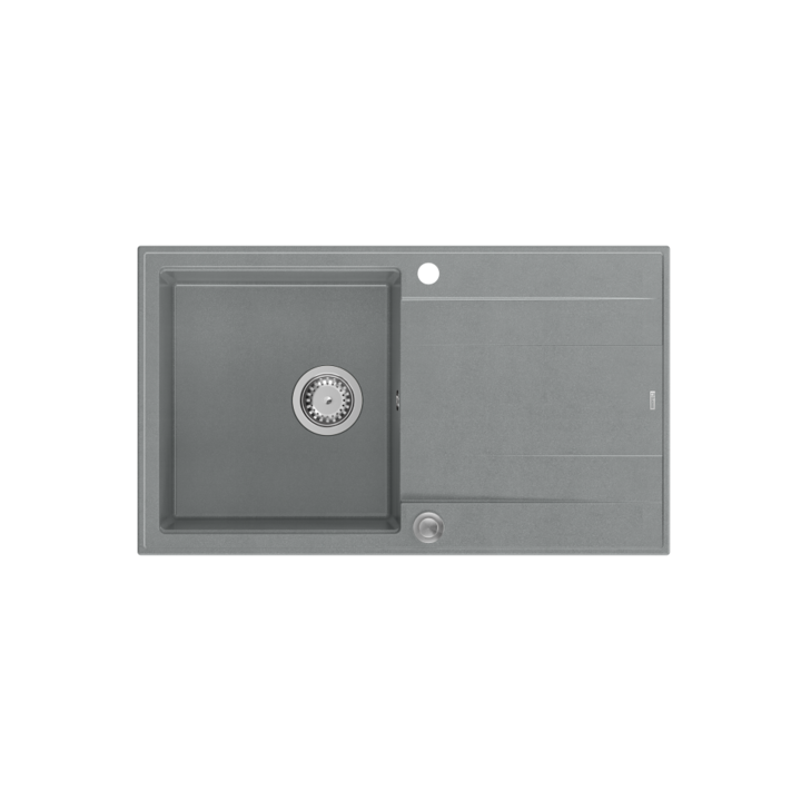 Chiuveta EVAN 111 GraniteQ cu sifon Push 2 Open 1 vas fara (860x500x210) piatra argintie / elemente din otel