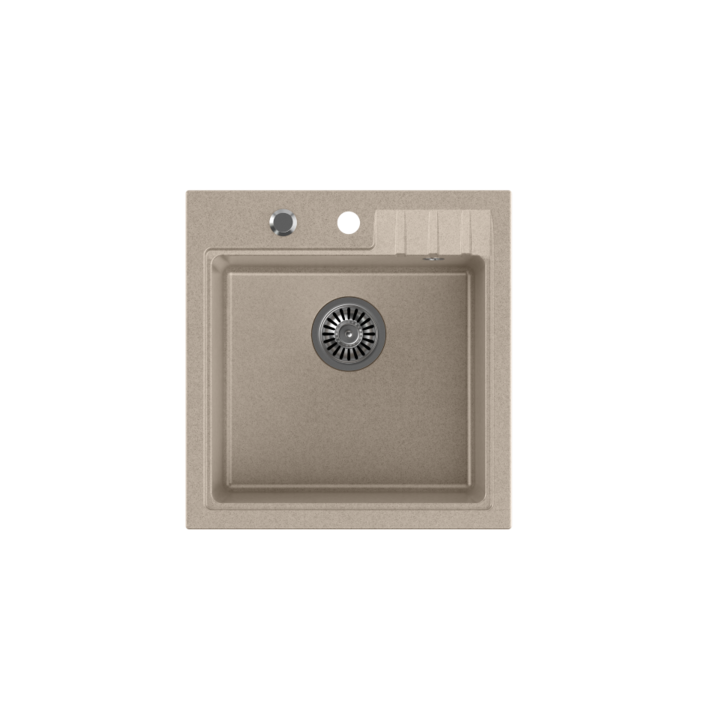 Chiuveta PETER 110 granit GraniteQ nisip de rau (bej) 1 vas fara (50x52x20) cu sifon si dop