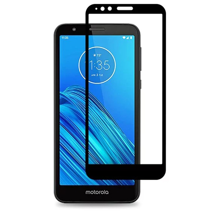 COMANDO Ultra Thin Proof филм, съвместим с Motorola Moto E6 Play, Висока устойчивост на удар, Пълно покритие на екрана, Залепващо лепило по цялата повърхност, 0,3 mm, Черна рамка