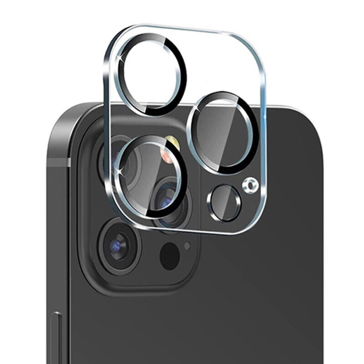 Фолио за iPhone 13 Pro/13 Pro Max, Стъклен протектор за камера Lito S+, Черен/Прозрачен