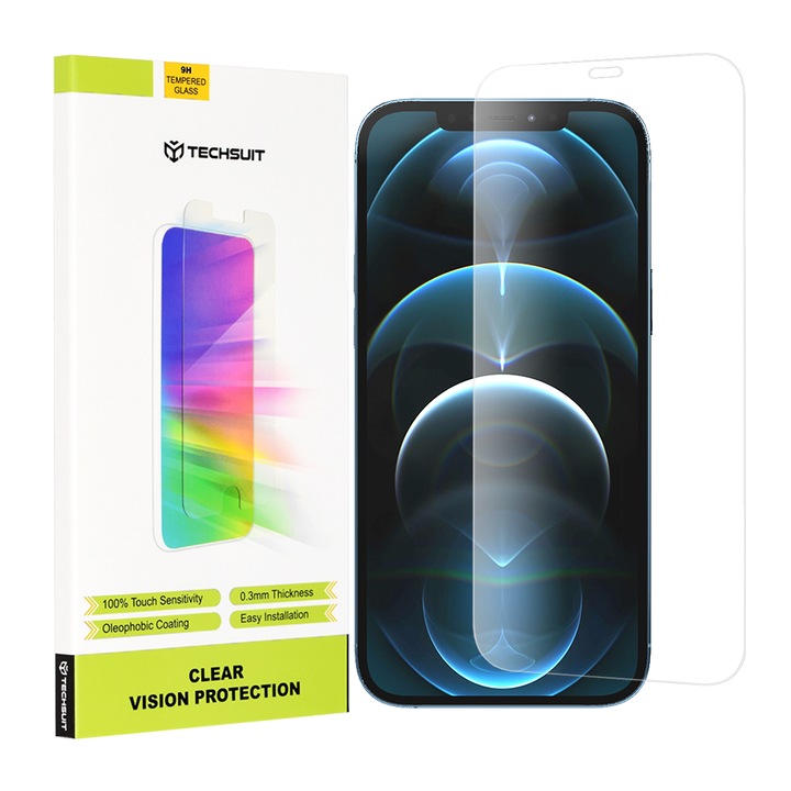 Protector de sticla pentru iPhone 12 Pro Max - Techsuit Clear Vision - Transparent