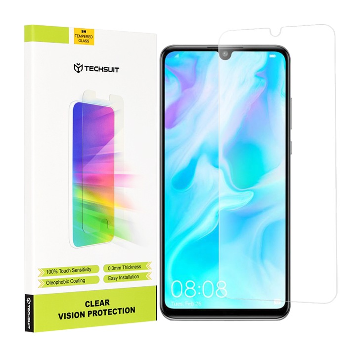 Film Huawei P30 Lite / P30 Lite új kiadáshoz, Techsuit Clear Vision Glass, átlátszó