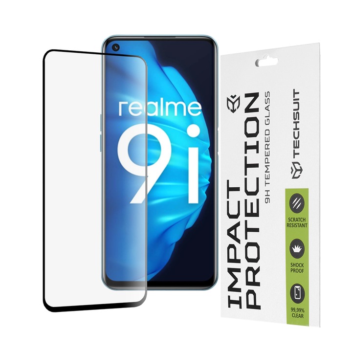 Защитно фолио, съвместимо с Oppo A76/A96/OnePlus Nord CE 2 Lite 5G/Realme 8i/Realme 9i/Realme 9 Pro/Realme 9 5G/Realme Narzo 50, Secure Glass, Premium Hardness, Черен