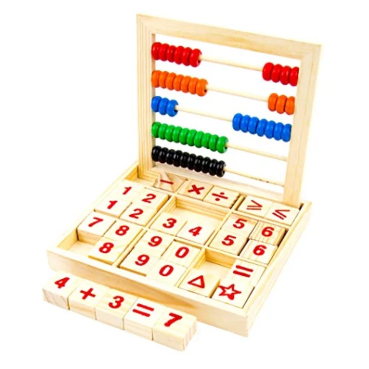 Abac din lemn cu cuburi cu cifre, litere, tip Montessori, SARALMA®
