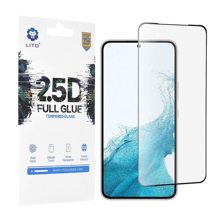 Folie за Samsung Galaxy S22 Plus 5G / S23 Plus, Lito 2.5D FullGlue Супер тънко стъкло, черно