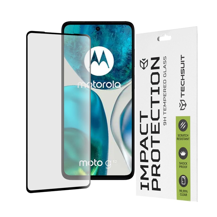 Üvegvédő Motorola Moto G52 / Moto G82 5G-hez - Techsuit teljes burkolat / teljes ragasztó - fekete