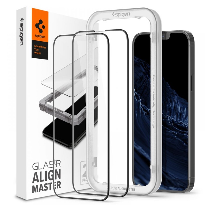 Стъклен протектор Spigen, за iPhone 13 Pro Max / 14 Plus, черен, 2 бр