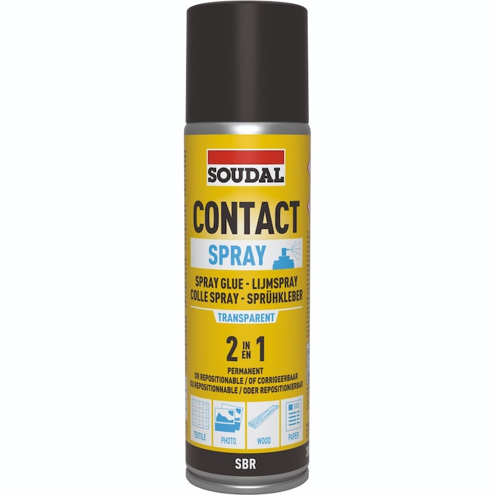 Adeziv Soudal Contact 2 in 1, de reparare, tip spray, 300 ml, transparent