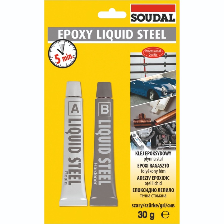 Adeziv Soudal Epoxy liquid, de reparare, 2x15 g, gri
