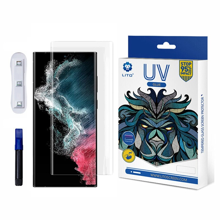 Fólia Samsung Galaxy S22 Ultra 5G-hez, Biztonságos üveg, Átlátszó