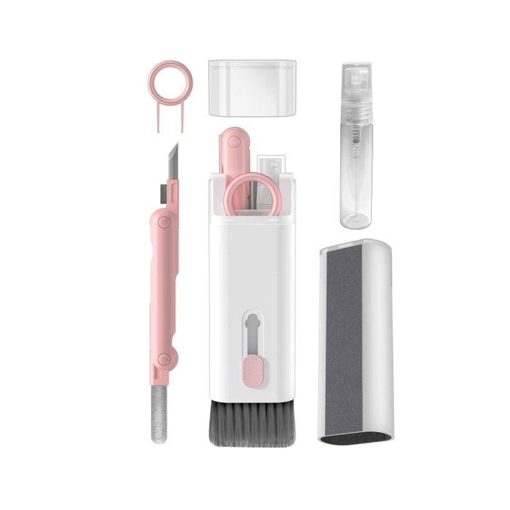 Set de curatare 7 in 1 pentru tastatura si casti, JENUOS®, Roz