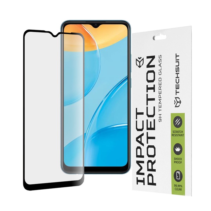 Üvegvédő Oppo A15 / A15s / A16 / A16s / A54s - Techsuit teljes burkolat / teljes ragasztó - fekete