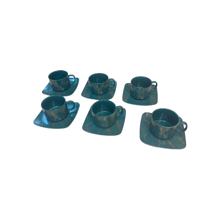 Set 6 cesti cafea cu farfurie, verde