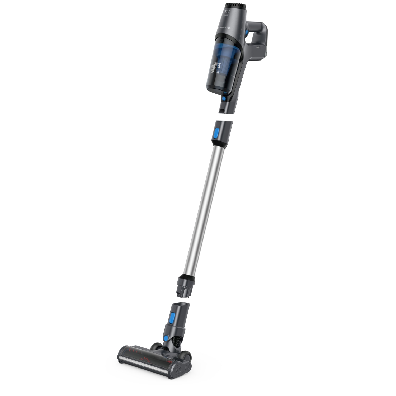 Aspirator vertical fara fir Rowenta X-Pert 3.60 RH6921WO, autonomie 45 minute, iluminare LED, recipient praf 0.5 L, albastru & gri