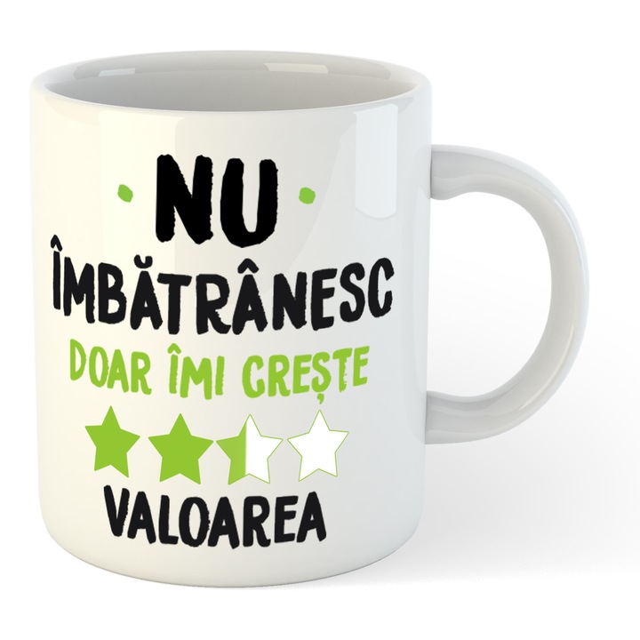Персонализирана бяла чаша Не остарявам, просто увеличавам стойността си, 330 мл, Поп Раду Даниел II