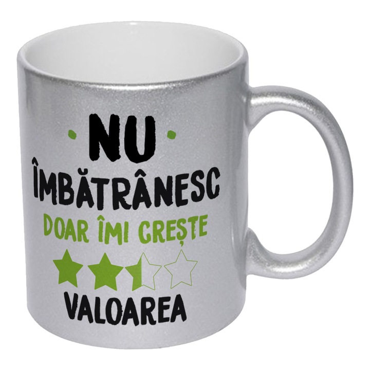 Cana sidefata argintie personalizata Nu imbatranesc doar imi creste valoarea, 330 ml, Pop Radu Daniel II