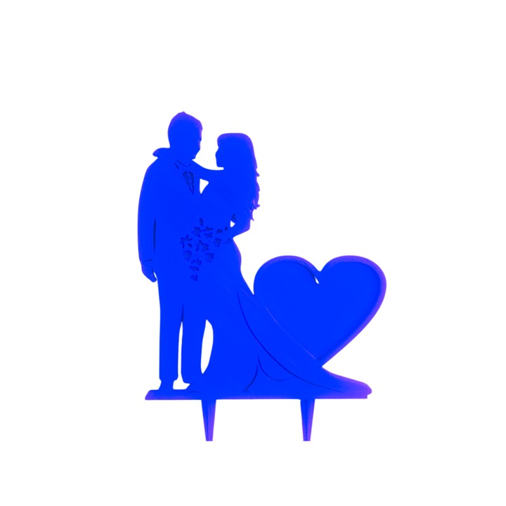 Tortafedő dekoráció, "BRIDE AND BRIDE" tökéletes esküvő, 17,8 x 12 cm kék