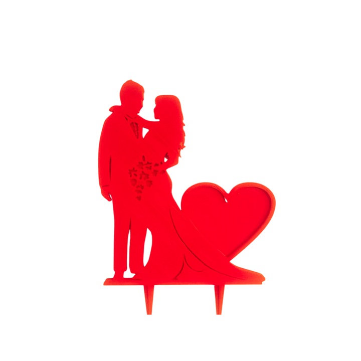 Tortafedő dekoráció, "MENNYASSZONY ÉS MENNYASSZONY" tökéletes esküvő, 17,8 x 12 cm piros