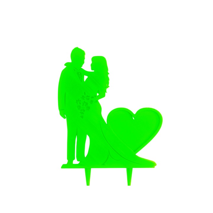 Tortafedő dekoráció, "MENNYASSZONY ÉS MENNYASSZONY" tökéletes esküvő, 17,8 x 12 cm zöld